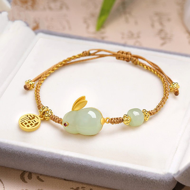 Hetian Jade Rabbit Charm Bracelet with Lucky Coin – Handcrafted Jade Bracelet for Women, Perfect Birthday Gift - STAR8S