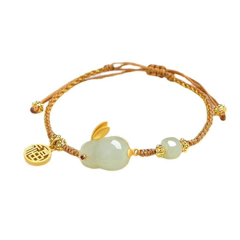 hetian jade rabbit charm bracelet with lucky coin – handcrafted jade bracelet for women, perfect birthday gift - star8s
