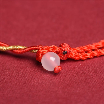 Hetian Jade Rabbit Red String Bracelet with Gold Tassels - Adjustable Good Luck Bracelet for Zodiac Year - STAR8S