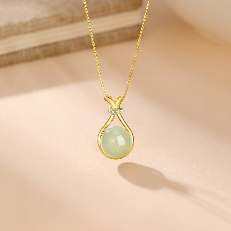 Hetian Jade Silver Necklace – Lucky Fortune Pouch Pendant for Women, Christmas & Birthday Gift for Girlfriend/Wife - STAR8S