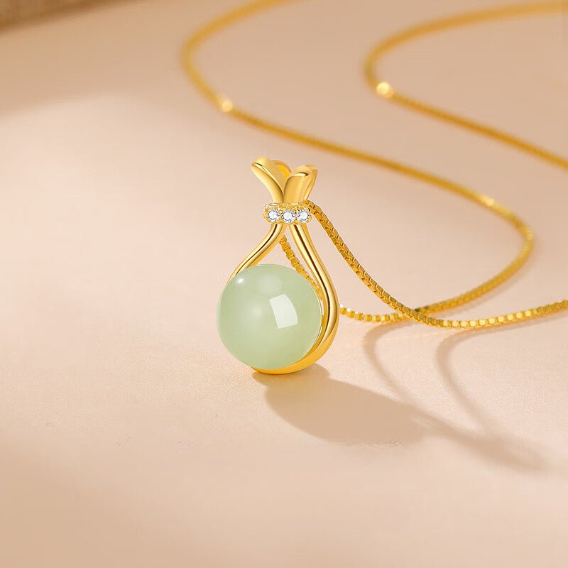 hetian jade silver necklace – lucky fortune pouch pendant for women, christmas & birthday gift for girlfriend/wife - star8s