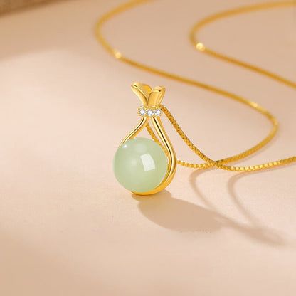 Hetian Jade Silver Necklace – Lucky Fortune Pouch Pendant for Women, Christmas & Birthday Gift for Girlfriend/Wife - STAR8S
