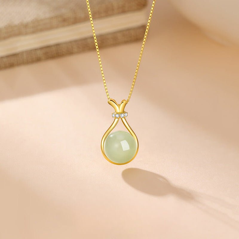 Hetian Jade Silver Necklace – Lucky Fortune Pouch Pendant for Women, Christmas & Birthday Gift for Girlfriend/Wife - STAR8S
