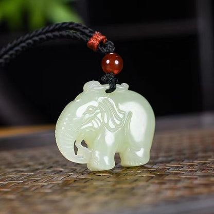 Hetian Jade White Elephant Pendant Necklace - Unisex Good Luck Jade Charm - STAR8S