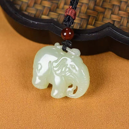 Hetian Jade White Elephant Pendant Necklace - Unisex Good Luck Jade Charm - STAR8S