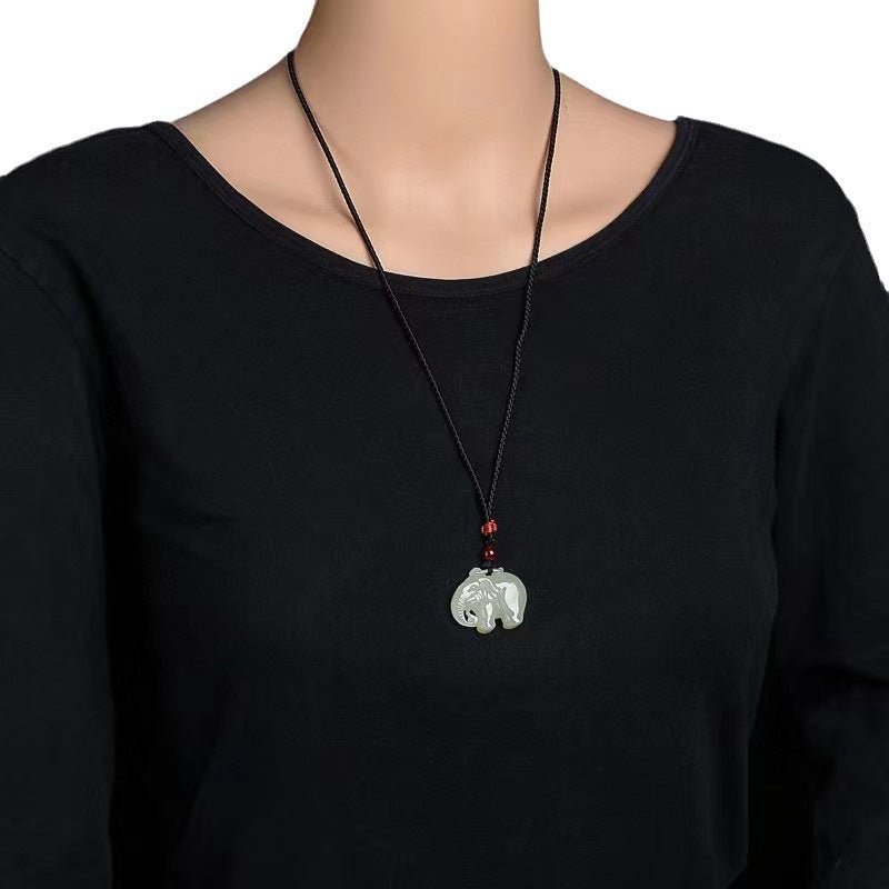 Hetian Jade White Elephant Pendant Necklace - Unisex Good Luck Jade Charm - STAR8S