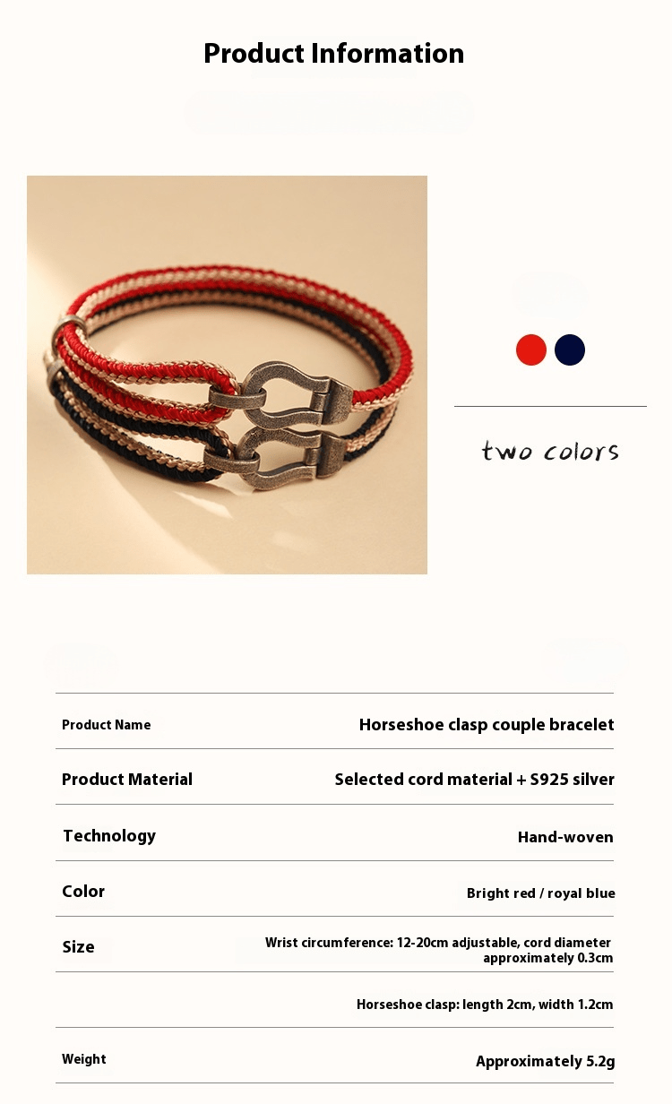 horseshoe buckle red string bracelet | adjustable for couples - s925 silver - star8s