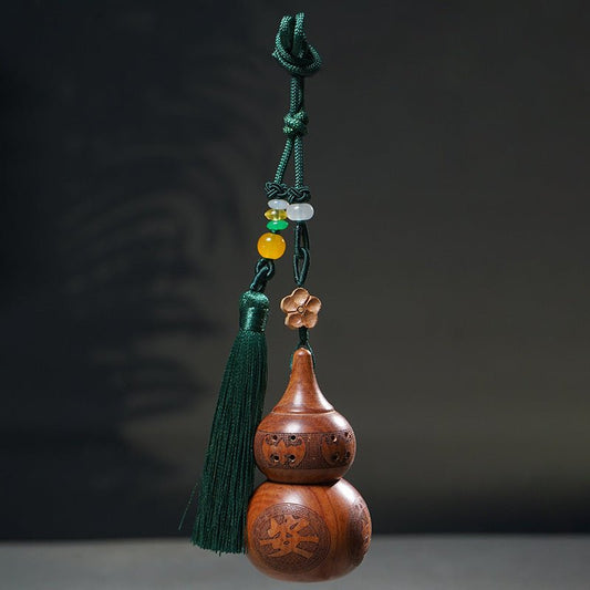 Huanghuali Wood Gourd Keychain - Car Hanging Decoration with Peaceful Blessing Engraving - STAR8S