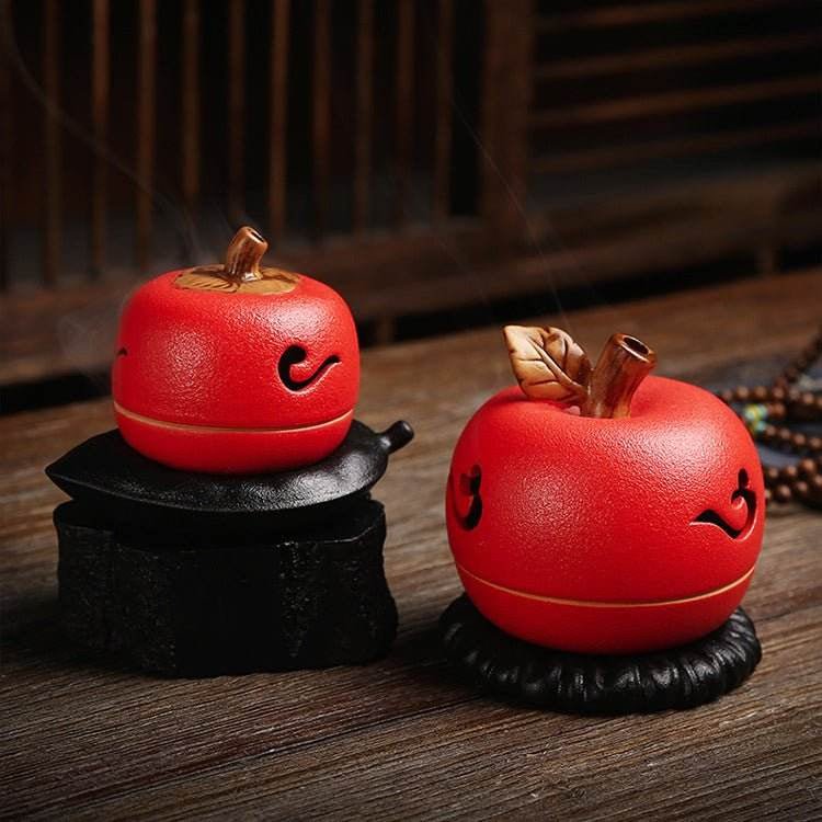 Incense Burner Elegant Ceramic Apple - shaped, Charming Peaceful Design for Home & Office - STAR8S