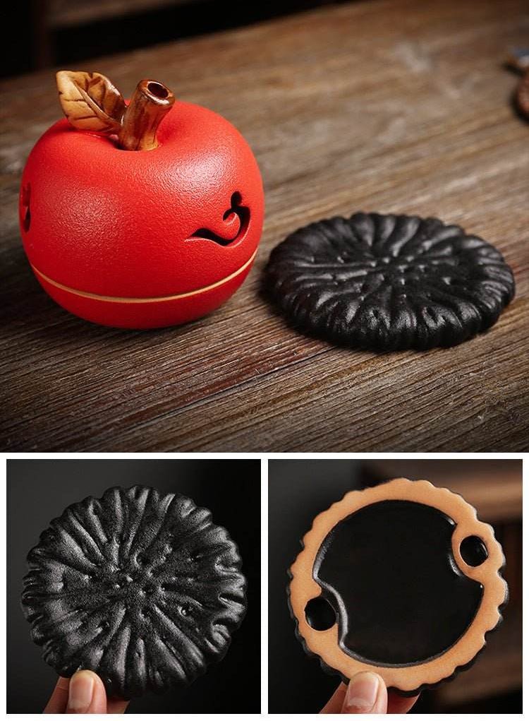 Incense Burner Elegant Ceramic Apple - shaped, Charming Peaceful Design for Home & Office - STAR8S