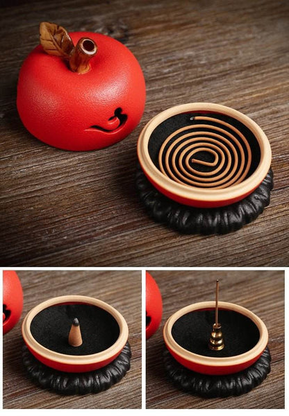 Incense Burner Elegant Ceramic Apple - shaped, Charming Peaceful Design for Home & Office - STAR8S