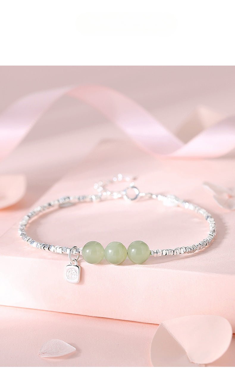 Jade and Silver Bracelet with Hetian Jade, 925 Silver, Fu, Broken Silver, and Ball | STAR8S