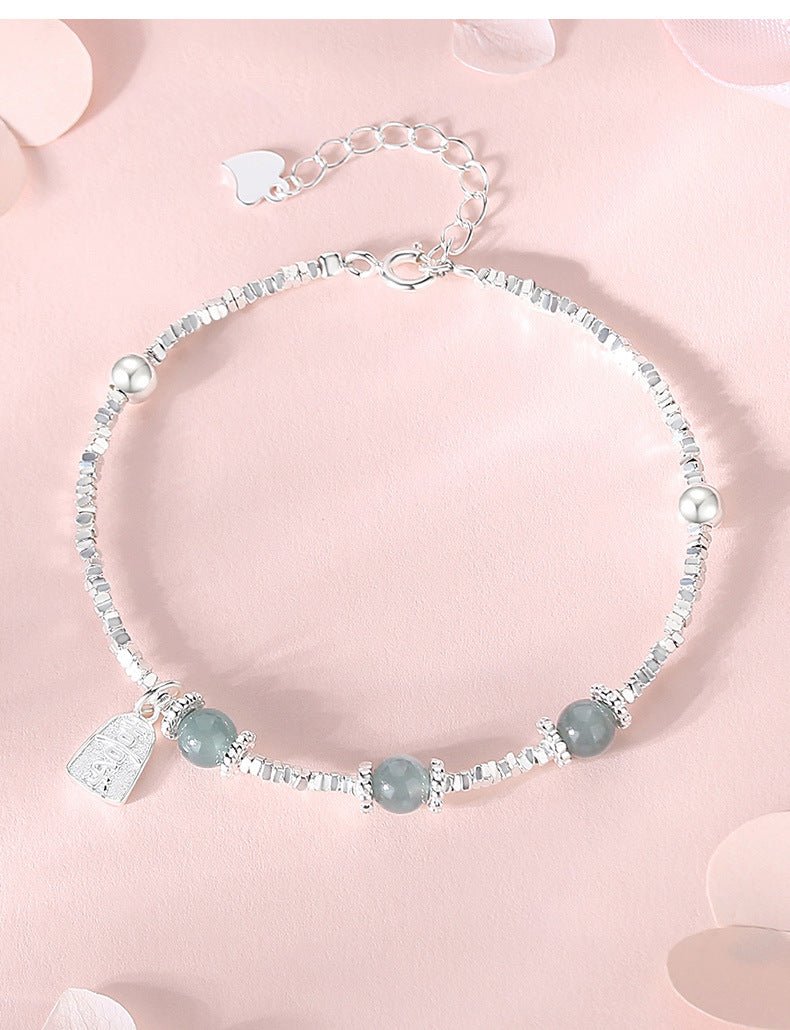 Jade and Silver Bracelet with Hetian Jade, 925 Silver, Fu, Broken Silver, and Ball | STAR8S