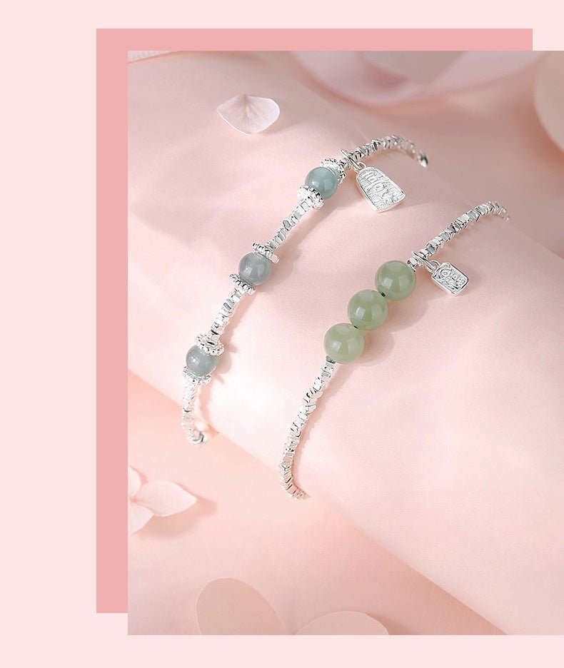 Jade and Silver Bracelet with Hetian Jade, 925 Silver, Fu, Broken Silver, and Ball | STAR8S