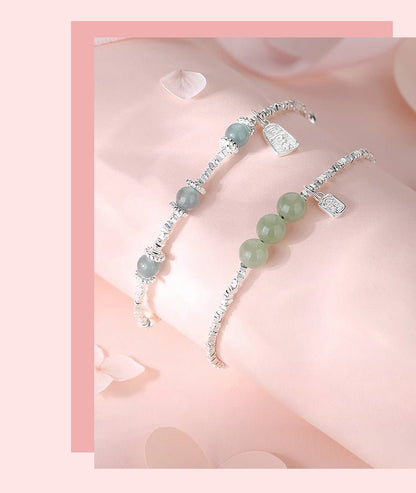 Jade and Silver Bracelet with Hetian Jade, 925 Silver, Fu, Broken Silver, and Ball | STAR8S