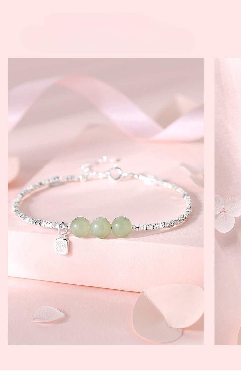 Jade and Silver Bracelet with Hetian Jade, 925 Silver, Fu, Broken Silver, and Ball | STAR8S