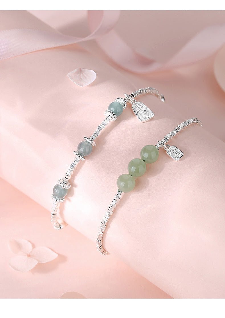 Jade and Silver Bracelet with Hetian Jade, 925 Silver, Fu, Broken Silver, and Ball | STAR8S