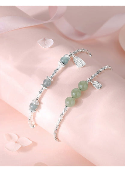 Jade and Silver Bracelet with Hetian Jade, 925 Silver, Fu, Broken Silver, and Ball | STAR8S