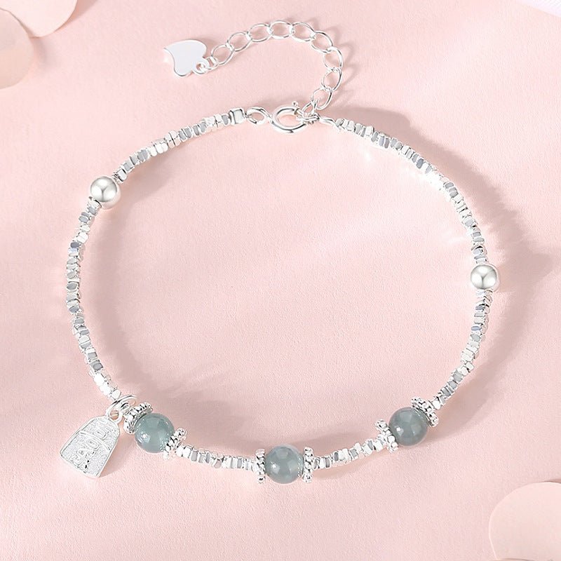 Jade and Silver Bracelet with Hetian Jade, 925 Silver, Fu, Broken Silver, and Ball | STAR8S