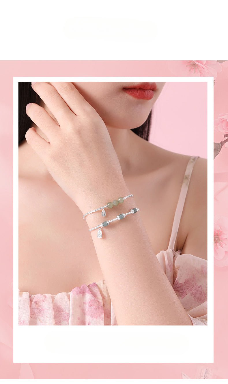 Jade and Silver Bracelet with Hetian Jade, 925 Silver, Fu, Broken Silver, and Ball | STAR8S
