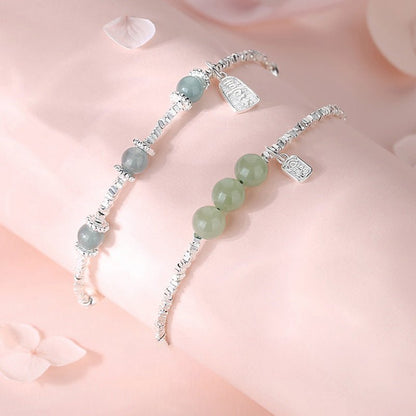 Jade and Silver Bracelet with Hetian Jade, 925 Silver, Fu, Broken Silver, and Ball | STAR8S