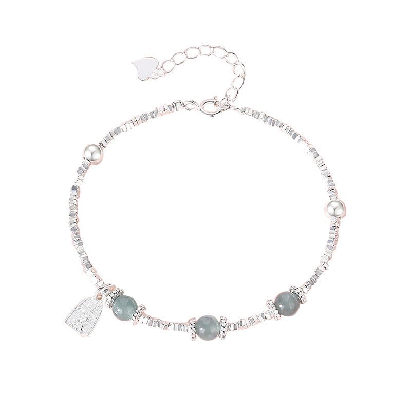 Jade and Silver Bracelet with Hetian Jade, 925 Silver, Fu, Broken Silver, and Ball | STAR8S