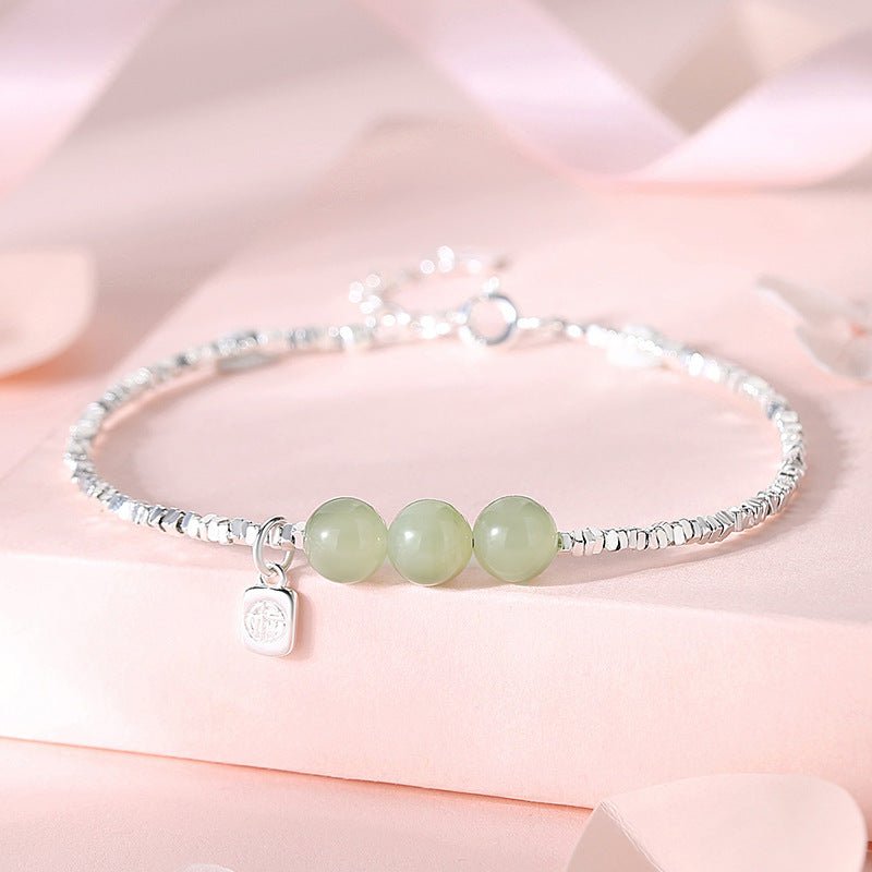 Jade and Silver Bracelet with Hetian Jade, 925 Silver, Fu, Broken Silver, and Ball | STAR8S