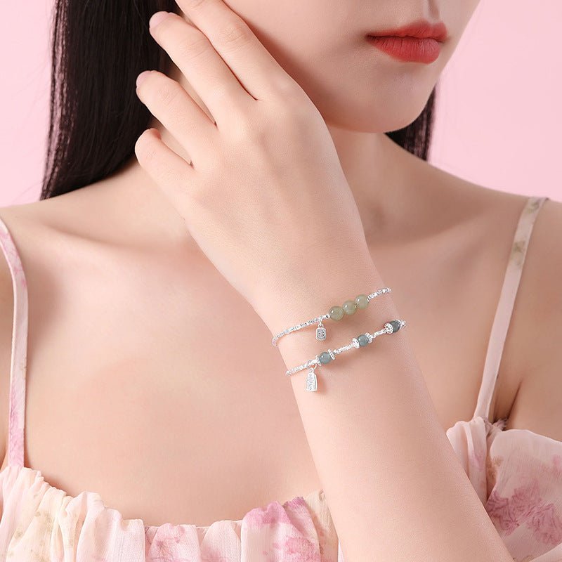 Jade and Silver Bracelet with Hetian Jade, 925 Silver, Fu, Broken Silver, and Ball | STAR8S