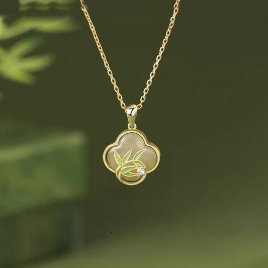 Jade Bamboo Pendant Necklace - S925 Silver Jewelry for Women | Perfect Gift for Mom & Grandma - STAR8S