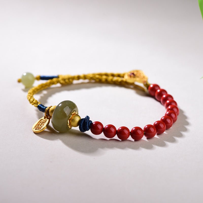 Jade Bracelet with Cinnabar & Red String | Handcrafted Women's Good Luck Bracelet - STAR8S