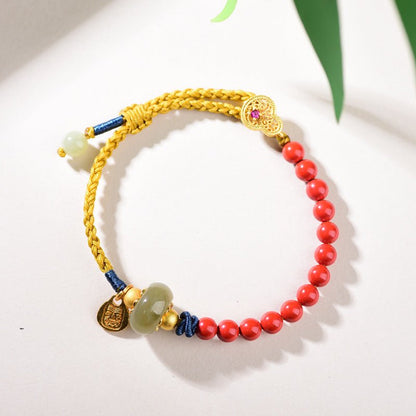 Jade Bracelet with Cinnabar & Red String | Handcrafted Women's Good Luck Bracelet - STAR8S