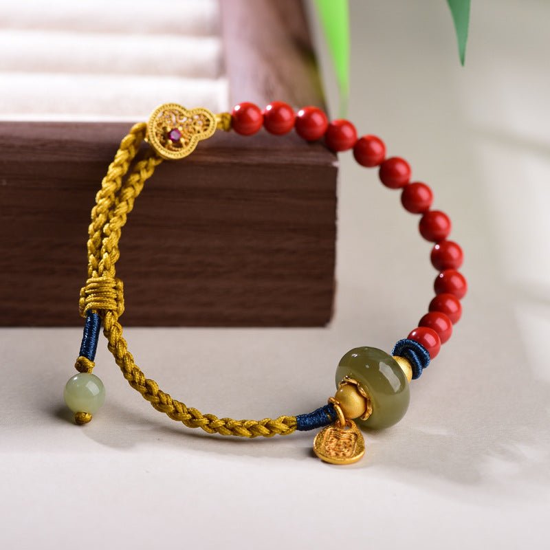 jade bracelet with cinnabar & red string | handcrafted women's good luck bracelet - star8s