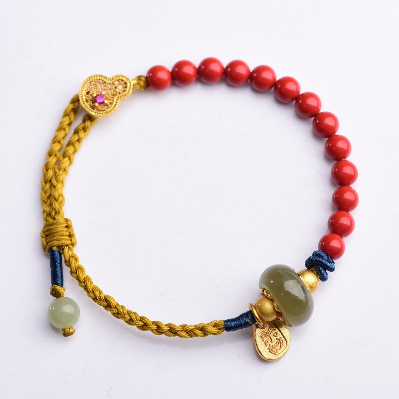 jade bracelet with cinnabar & red string | handcrafted women's good luck bracelet - star8s