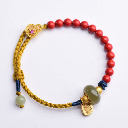 Jade Bracelet with Cinnabar & Red String | Handcrafted Women's Good Luck Bracelet - STAR8S