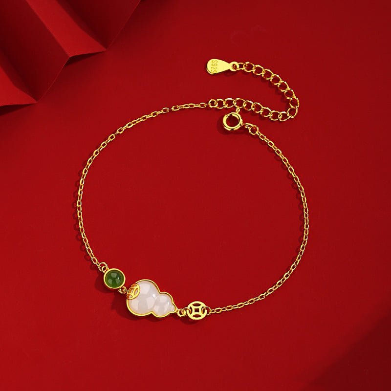 Jade Charm Bracelet: Hetian Gourd Fortune 925 Silver | STAR8S