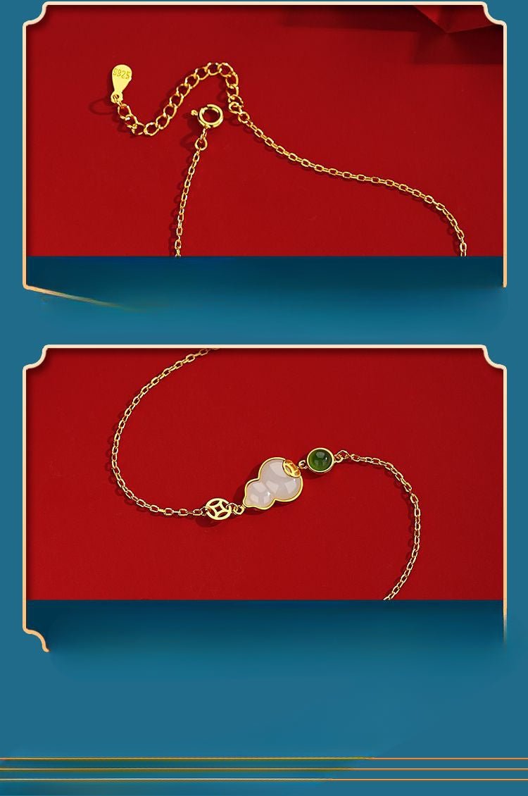 Jade Charm Bracelet: Hetian Gourd Fortune 925 Silver | STAR8S