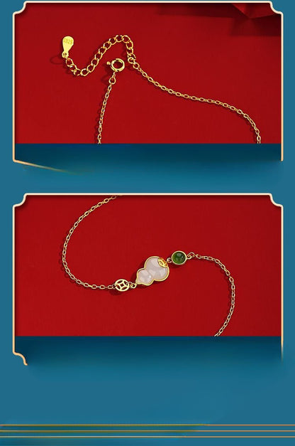 Jade Charm Bracelet: Hetian Gourd Fortune 925 Silver | STAR8S