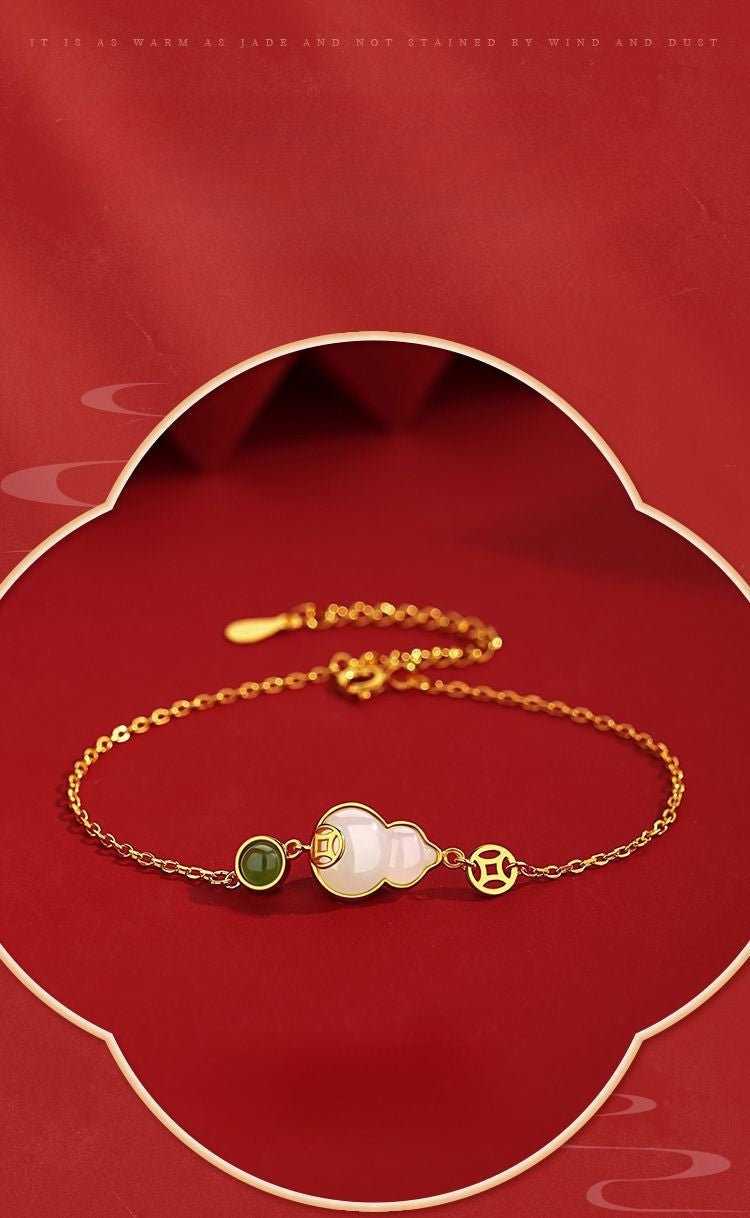 Jade Charm Bracelet: Hetian Gourd Fortune 925 Silver | STAR8S