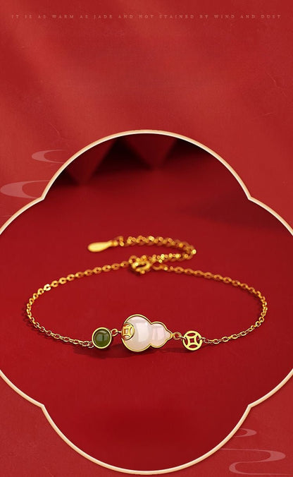 Jade Charm Bracelet: Hetian Gourd Fortune 925 Silver | STAR8S