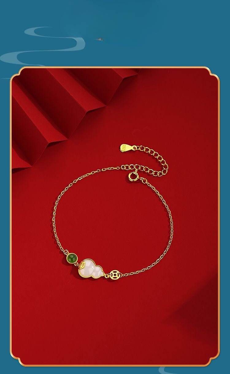Jade Charm Bracelet: Hetian Gourd Fortune 925 Silver | STAR8S