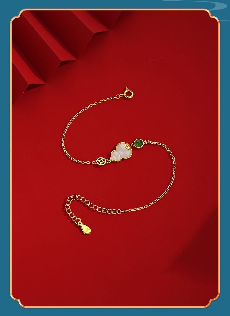 Jade Charm Bracelet: Hetian Gourd Fortune 925 Silver | STAR8S