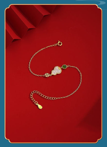 Jade Charm Bracelet: Hetian Gourd Fortune 925 Silver | STAR8S