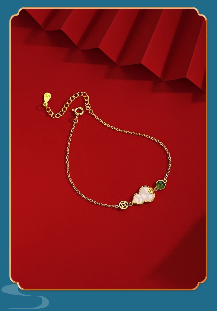 Jade Charm Bracelet: Hetian Gourd Fortune 925 Silver | STAR8S