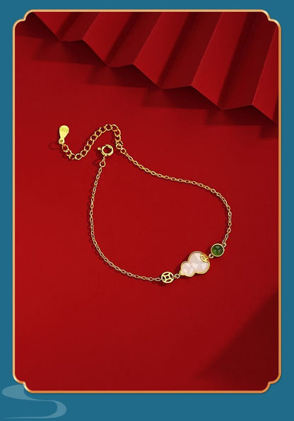 Jade Charm Bracelet: Hetian Gourd Fortune 925 Silver | STAR8S