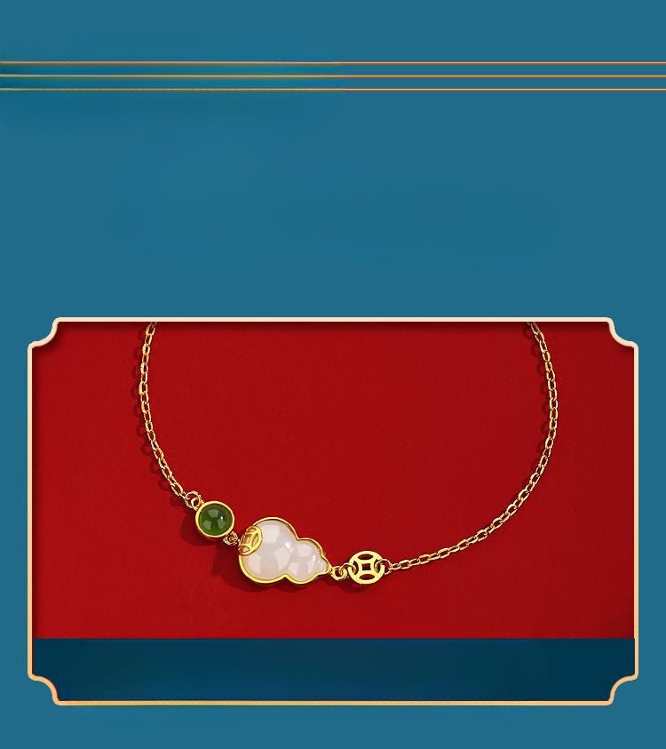 Jade Charm Bracelet: Hetian Gourd Fortune 925 Silver | STAR8S