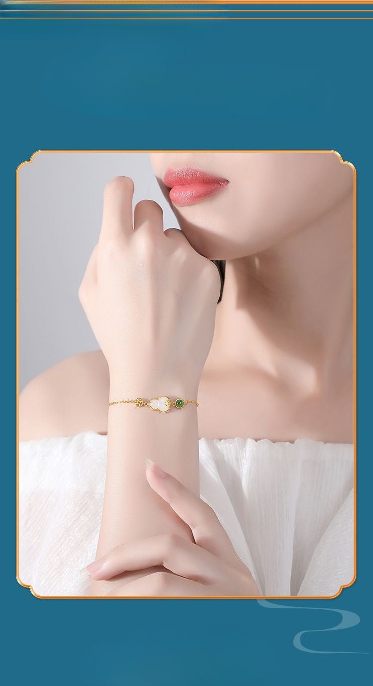 Jade Charm Bracelet: Hetian Gourd Fortune 925 Silver | STAR8S