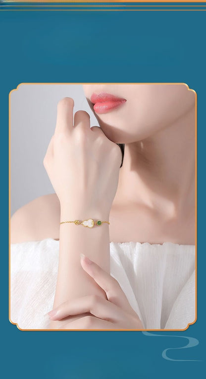 Jade Charm Bracelet: Hetian Gourd Fortune 925 Silver | STAR8S