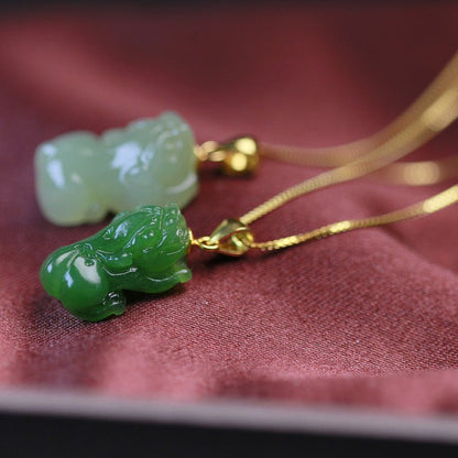 Jade Cross Necklace with Heitian Pixiu Charm - Sterling Silver Unisex | STAR8S