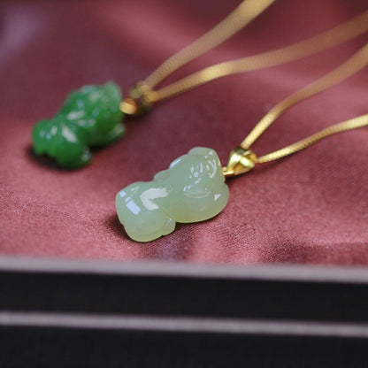 Jade Cross Necklace with Heitian Pixiu Charm - Sterling Silver Unisex | STAR8S