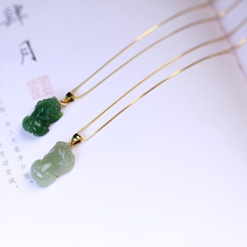 jade cross necklace with heitian pixiu charm - sterling silver unisex | star8s